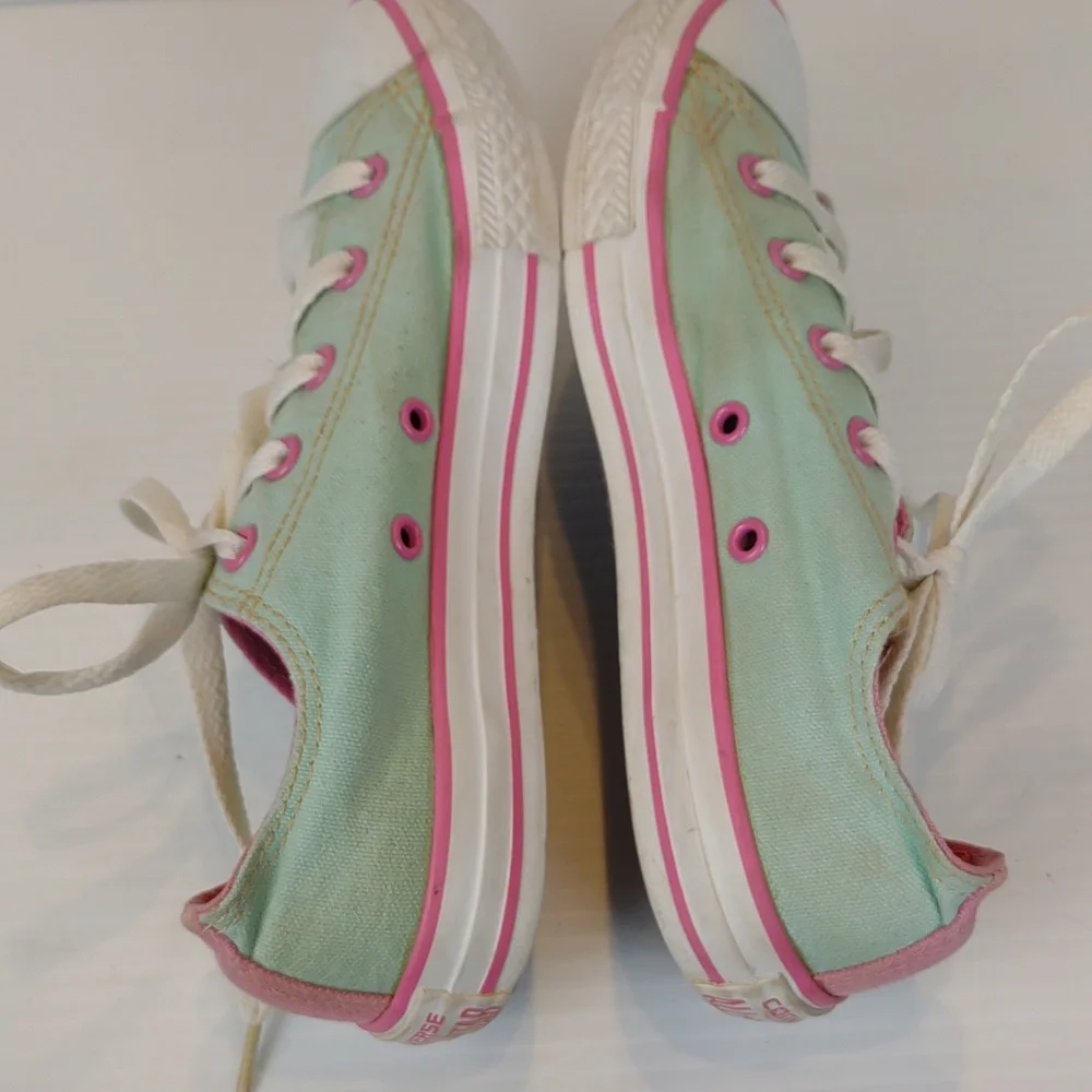 Converse Youth All Star Low Double Tongue Laces Sneakers Skate Shoes Pink & Mint